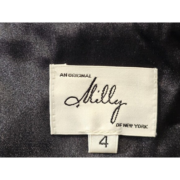 MDS Women's 4 Milly Black Silk Ruffle Detail Cocktail Shift Little Black Dress - Picture 7 of 10